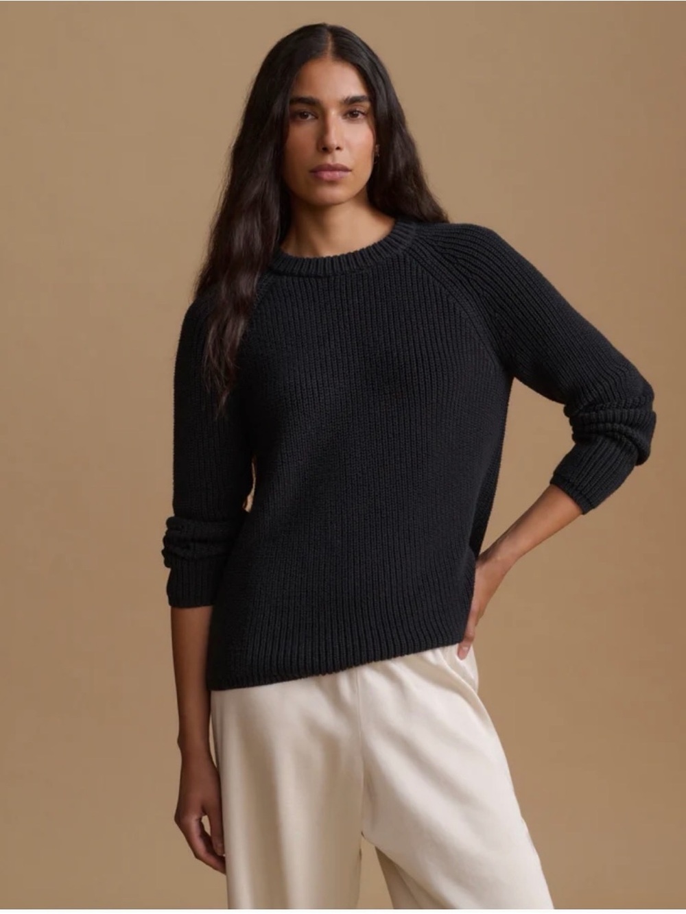 Jenni Kayne Black 100% Cotton Fisherman Ribbed Crewneck Sweater Size M